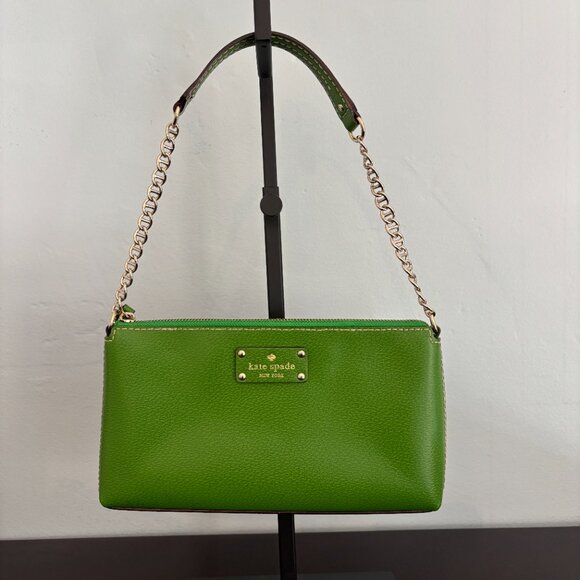 Kate Spade Wellesley Byrd Green Leather Gold Chain Shoulder Mini Bag - Picture 4 of 9